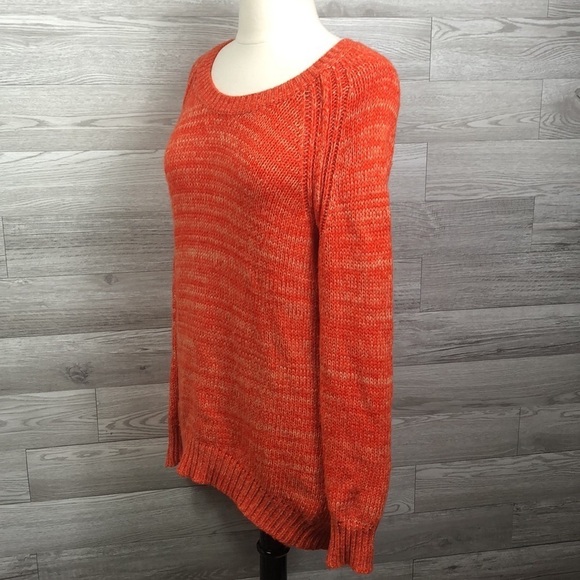 Heather by Bordeaux Nordstrom Medium Orange Knit Sweater Scoop Neck Long - Picture 2 of 8